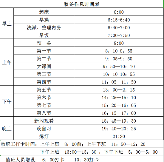 石家庄军兴信息工程学校学生作息时间安排表