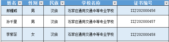 石家庄通用交通学校三名学生获得中等职业教育国家奖学金