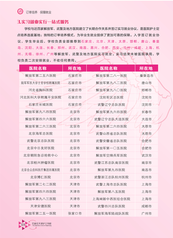 石家庄天使护士学校部分就业医院列举
