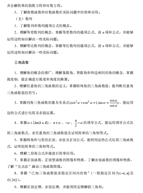 2022年河北省普通高等学校对口招生数学考试大纲第三页