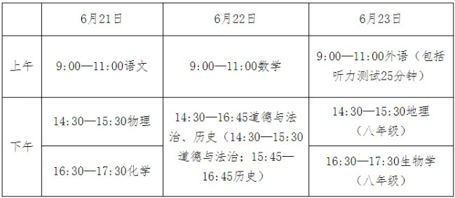 2025年河北中考考试时间